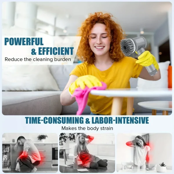 Electric Spin Scrubber Cordless Spin Scrubber with 6 Replaceable Brush Heads  Electric Cleaning Brush Cleaning Tools - Image 5