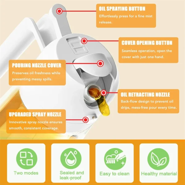 16oz/470ML Glass Oil Dispenser with Automatic Flip Lid  2in1 Kitchen Bottle,Cooking Sprayer,Leak-Proof Design,Oil Spray Bottle - Image 3