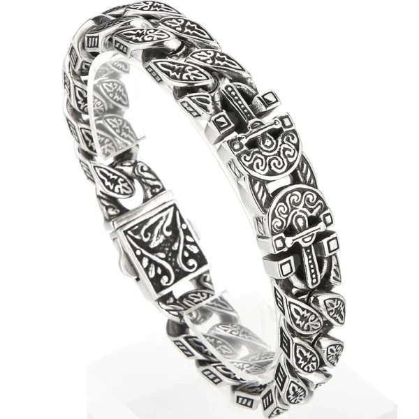 Bracelet for Men Solid Stainless Steel Curb Link Chain Ancient Egyptian Style Wristband Jewerly Gifts Patterned Bracelets - Image 7
