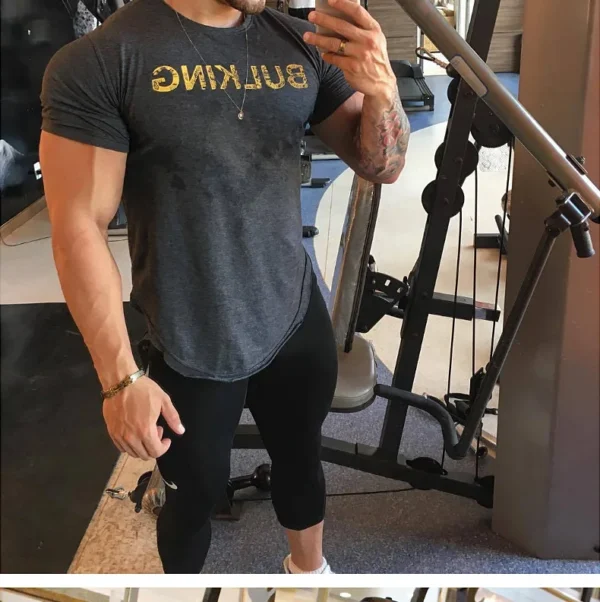 Men's Fashion Print Sports Casual Short Sleeve T-shirt Man Gym Running Training Elastic Bodybuilding Tops Workout Tights - Image 10