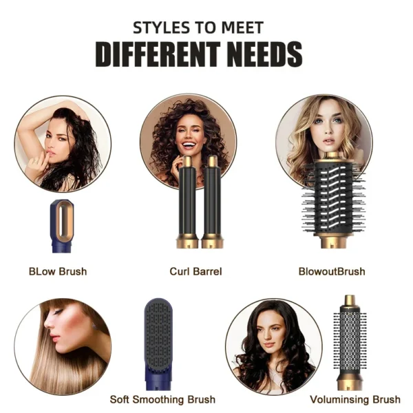 6 in 1 Hair Dryer Comb Brush Multifunctional Styling Set Curling Roller Straightener Hot Air Blow Styler Kit - Image 15