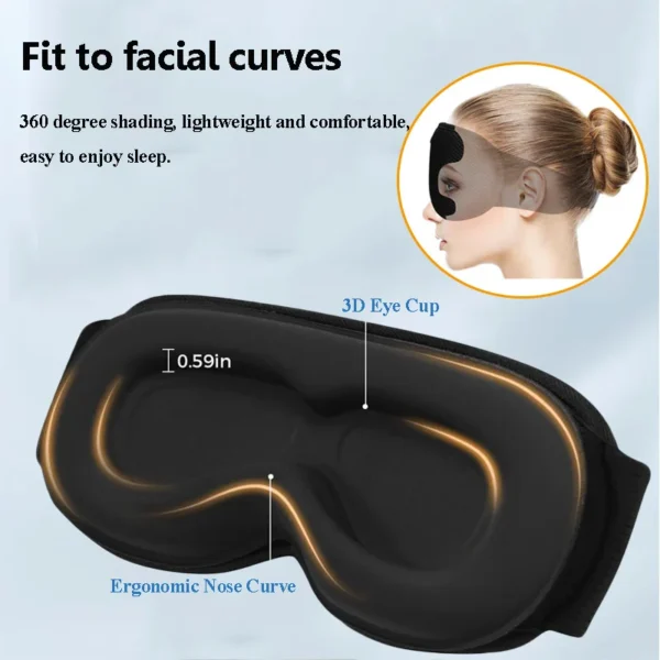 3D Wireless Sleeping Headphones FLYing Sleep Blindfold Soft Washable Bluetooth5.4 Music Headset Eyemask Handsfree Call Earphones Adjustable - Image 2
