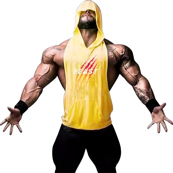 Summer Adult Clothing Men's Sports Fitness Hooded Vest T-shirt Tops Men's casual Breathable Summer Gym men's clothing tops - Image 10