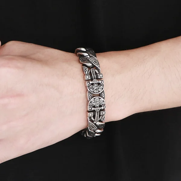 Bracelet for Men Solid Stainless Steel Curb Link Chain Ancient Egyptian Style Wristband Jewerly Gifts Patterned Bracelets - Image 2