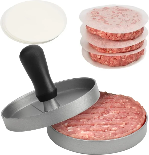 Burger Press Non-Stick Hamburger Patty Maker with Wax Paper Aluminum Burger Maker for Kitchen BBQ Grill - Image 2