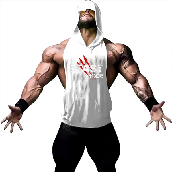 Summer Adult Clothing Men's Sports Fitness Hooded Vest T-shirt Tops Men's casual Breathable Summer Gym men's clothing tops - Image 5