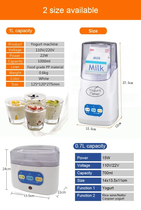 1L Automatic Yogurt Maker Temperature adjustable Multifunctional Leben Rice Wine Natto Caspian yogurt Fermenter With Timer EU US - Image 13