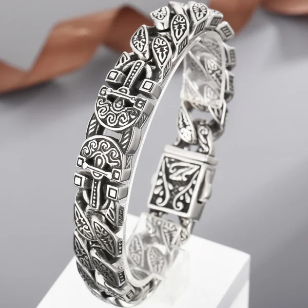 Bracelet for Men Solid Stainless Steel Curb Link Chain Ancient Egyptian Style Wristband Jewerly Gifts Patterned Bracelets - Image 12
