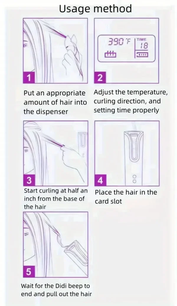 Wireless Electric 6 Timing 6 Temp. LED Cordless Automatic Hair Curler for Curls or Waves - Image 15