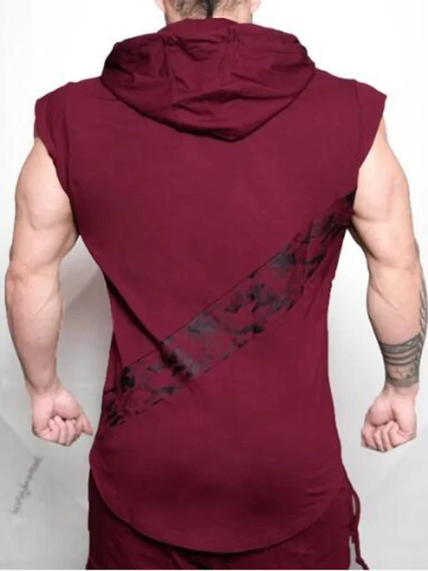 Men's leisure sports vest fitness show muscle men's sports leisure running training clothes sleeveless hooded vest outdoor stree - Image 9