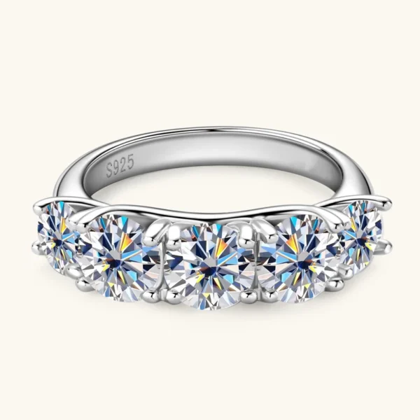 18k Plated 3.6CT All Moissanite Rings for Women 5 Stones Sparkling Diamond Wedding Band S925 Sterling Silver Jewelry GRA - Image 2