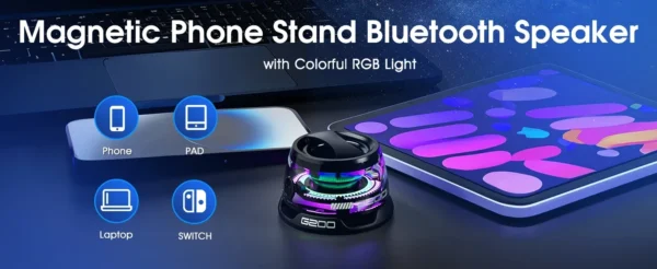 Portable Bluetooth Speaker G200 RGB Lighting Speaker BT5.3 Mini Sound Box 7 Hours Playback Magnetic Phone Holder - Image 10