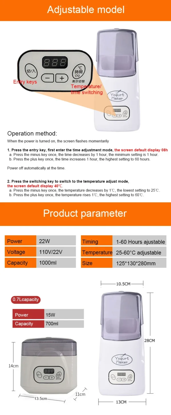 1L Automatic Yogurt Maker Temperature adjustable Multifunctional Leben Rice Wine Natto Caspian yogurt Fermenter With Timer EU US - Image 14