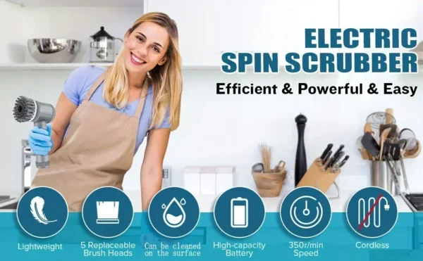 Electric Spin Scrubber Cordless Spin Scrubber with 6 Replaceable Brush Heads  Electric Cleaning Brush Cleaning Tools - Image 8