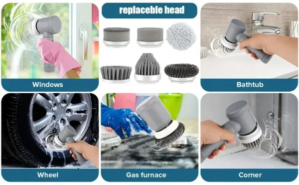 Electric Spin Scrubber Cordless Spin Scrubber with 6 Replaceable Brush Heads  Electric Cleaning Brush Cleaning Tools - Image 10