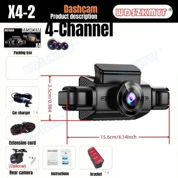 360° Car Dash Cam 4 Channels Video Recorder 1080P Car DVR 24H Parking Monitor Front Right With Rear View Night Vision Black Box - Image 24