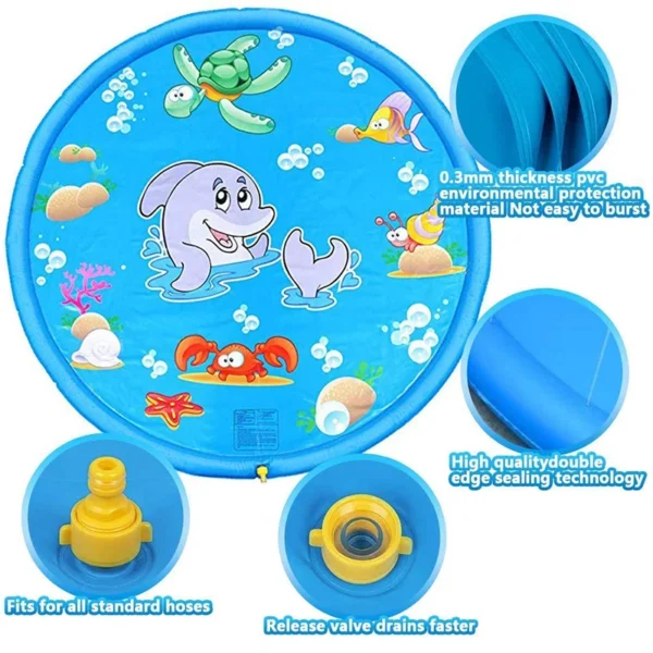 100cm Kid Play Water Spray Splash Mat Inflatable Sprinkler Cushion Pads Outdoor Garden Fountain Toy Tub Swiming Pool for Kid Dog - Image 5