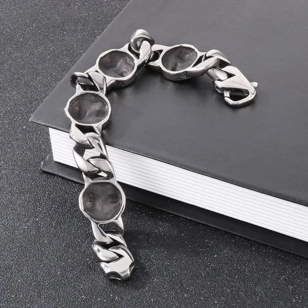 23cm Skeleton Bracelets For Men Stainless SteelBracelet Silver Color Gothic Curb Bangle Jewelry - Image 4