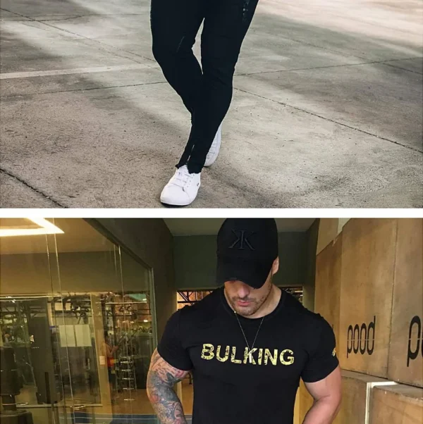 Men's Fashion Print Sports Casual Short Sleeve T-shirt Man Gym Running Training Elastic Bodybuilding Tops Workout Tights - Image 13