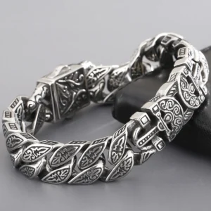 Bracelet for Men Solid Stainless Steel Curb Link Chain Ancient Egyptian Style Wristband Jewerly Gifts Patterned Bracelets