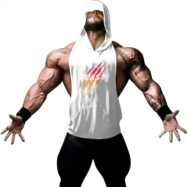 Summer Adult Clothing Men's Sports Fitness Hooded Vest T-shirt Tops Men's casual Breathable Summer Gym men's clothing tops - Image 14