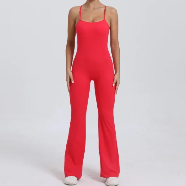 Wholesale Fitness Overalls Flared Sports Jumpsuit Women Sportswear 2024 Tracksuit Sport Outfit for Woman Gym Set Blue Red 44081 - Image 34