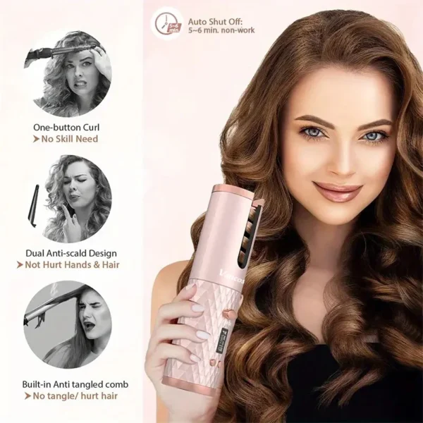 Wireless Electric 6 Timing 6 Temp. LED Cordless Automatic Hair Curler for Curls or Waves - Image 3