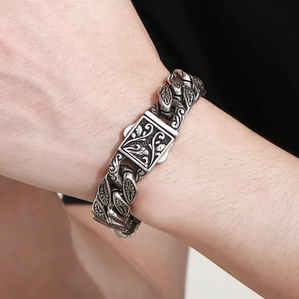 Bracelet for Men Solid Stainless Steel Curb Link Chain Ancient Egyptian Style Wristband Jewerly Gifts Patterned Bracelets - Image 3
