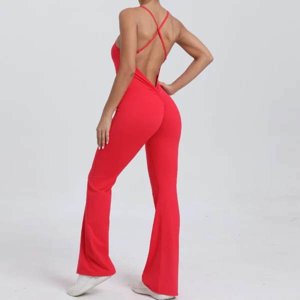 Wholesale Fitness Overalls Flared Sports Jumpsuit Women Sportswear 2024 Tracksuit Sport Outfit for Woman Gym Set Blue Red 44081 - Image 37