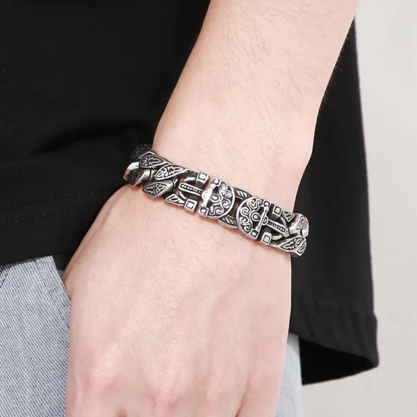 Bracelet for Men Solid Stainless Steel Curb Link Chain Ancient Egyptian Style Wristband Jewerly Gifts Patterned Bracelets - Image 11