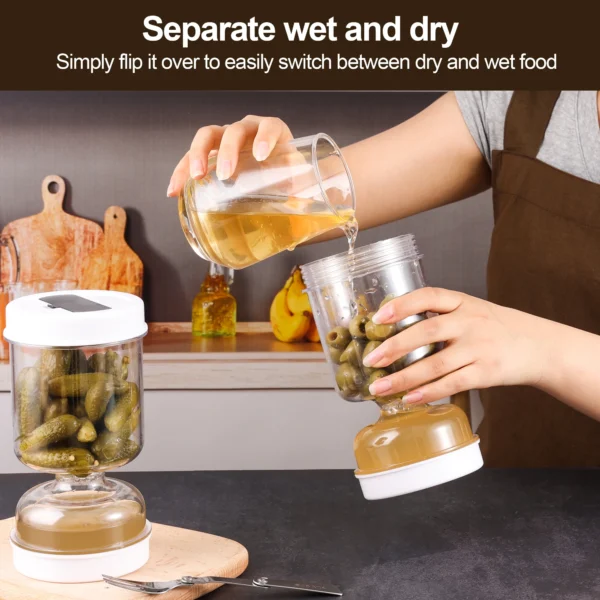 1 Container Hourglass Jar with Strainer Flip Olive And Pickle Container for Airtight Food Storage - Image 3