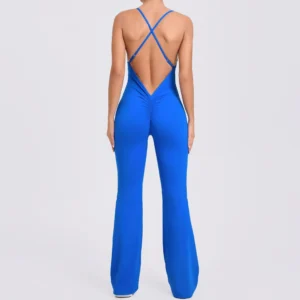 Wholesale Fitness Overalls Flared Sports Jumpsuit Women Sportswear 2024 Tracksuit Sport Outfit for Woman Gym Set Blue Red 44081