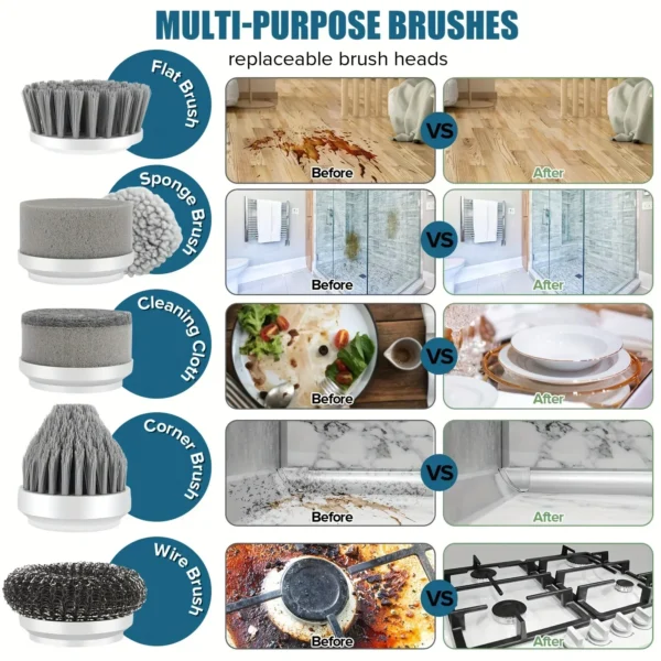 Electric Spin Scrubber Cordless Spin Scrubber with 6 Replaceable Brush Heads  Electric Cleaning Brush Cleaning Tools - Image 3