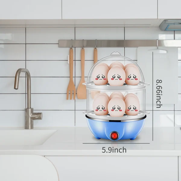 Double Layer Egg Cooker 14 Egg Capacity Hard Boiled Egg Cooker Anti-dry Electric Egg Boiler with 40mL Measuring Cup Steam - Image 3