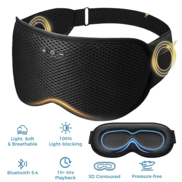 3D Wireless Sleeping Headphones FLYing Sleep Blindfold Soft Washable Bluetooth5.4 Music Headset Eyemask Handsfree Call Earphones Adjustable