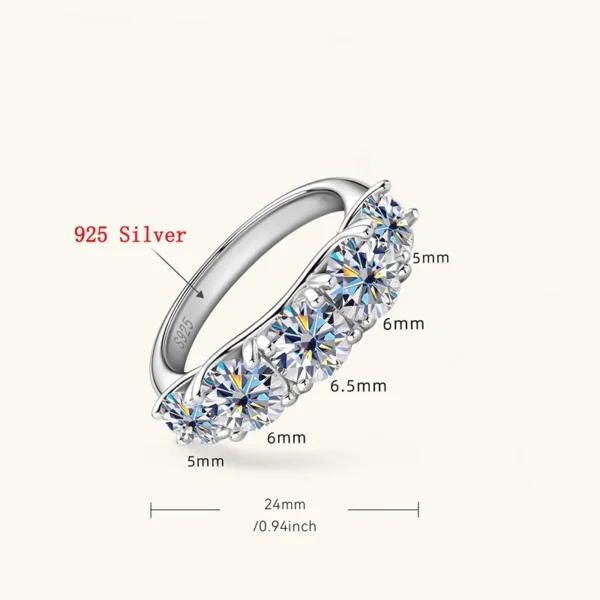 18k Plated 3.6CT All Moissanite Rings for Women 5 Stones Sparkling Diamond Wedding Band S925 Sterling Silver Jewelry GRA - Image 5