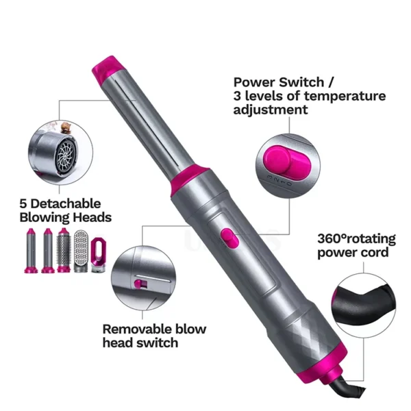 Hair Dryer 5-In-1 Electric Hair Comb Negative Ion Straight Curler Brush Blow Dryer Air Comb Removable Brush Kit Tool - Image 19