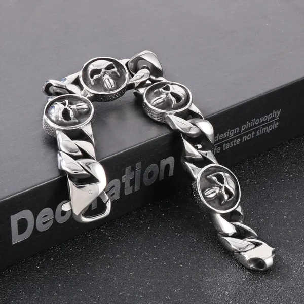23cm Skeleton Bracelets For Men Stainless SteelBracelet Silver Color Gothic Curb Bangle Jewelry - Image 5