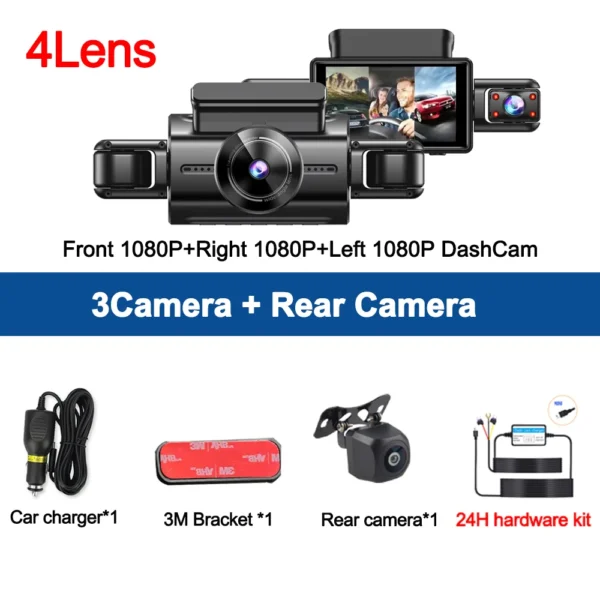 360° Car Dash Cam 4 Channels Video Recorder 1080P Car DVR 24H Parking Monitor Front Right With Rear View Night Vision Black Box - Image 9