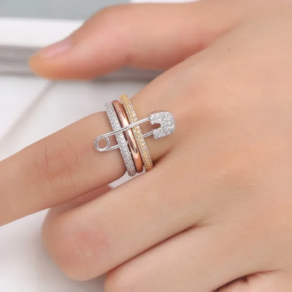 Fashion Pin Connection Three Layers Designer Fashion Ring for Women Valentine's Day Gift Jewelry R7393 - Image 6