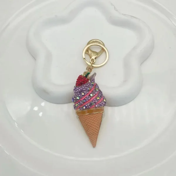 Rhinestone Ice Cream Cone Keychain Car Keyrings Women's Bags Decoration Accessories Fashion Full Crystal Pendants Jewelry Gift - Image 4
