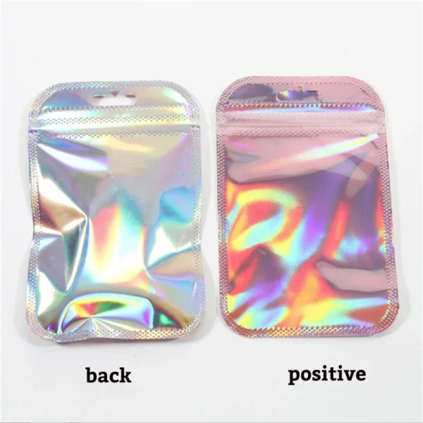 50pcs 100pcs Pink Laser Ziplock Bags Reusable Plastic Transparent Bags for Jewelry Packaging Cosmetic Retail Display Bags - Image 2