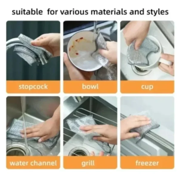 Kitchen Cleaning Cloth Steel Wire Dishwashing Cloth Non-stick Clean Towel Washing Rags Household Rust Removal Cleaning Cloths - Image 6