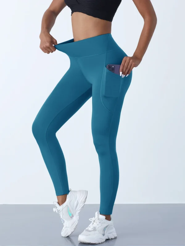 Solid Color Side Pockets Leggings For Women High Waist Sportswear Cycle Yoga Pants Push Up Fitness Leggings - Image 8