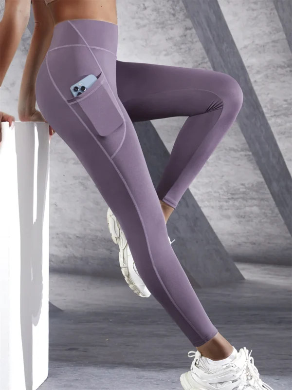 Solid Color Side Pockets Leggings For Women High Waist Sportswear Cycle Yoga Pants Push Up Fitness Leggings - Image 4