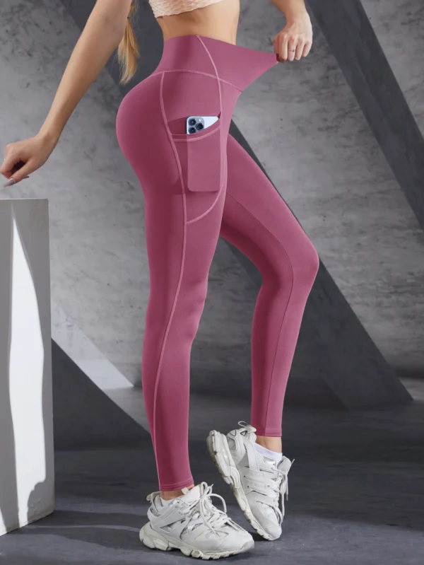Solid Color Side Pockets Leggings For Women High Waist Sportswear Cycle Yoga Pants Push Up Fitness Leggings - Image 11