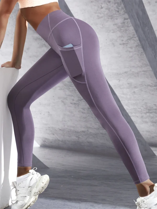Solid Color Side Pockets Leggings For Women High Waist Sportswear Cycle Yoga Pants Push Up Fitness Leggings - Image 5