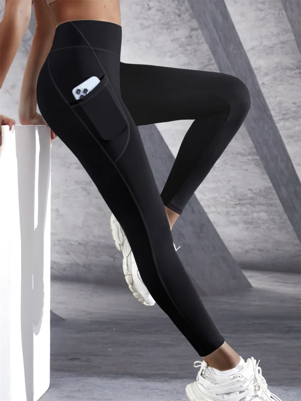 Solid Color Side Pockets Leggings For Women High Waist Sportswear Cycle Yoga Pants Push Up Fitness Leggings - Image 3