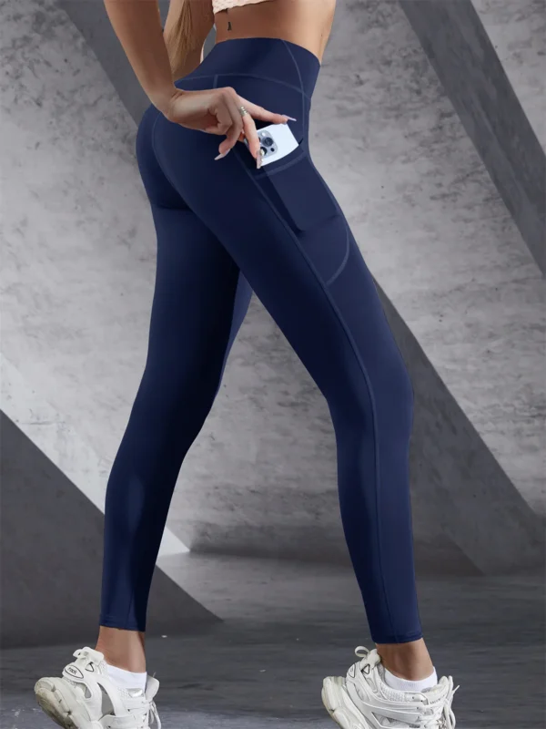 Solid Color Side Pockets Leggings For Women High Waist Sportswear Cycle Yoga Pants Push Up Fitness Leggings - Image 13